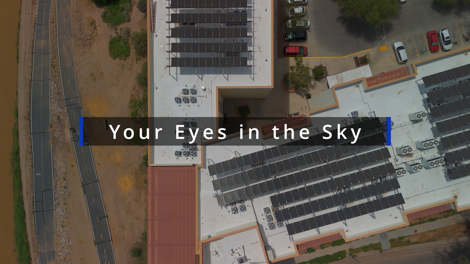 drone photo of solar panels on a Tucson roof