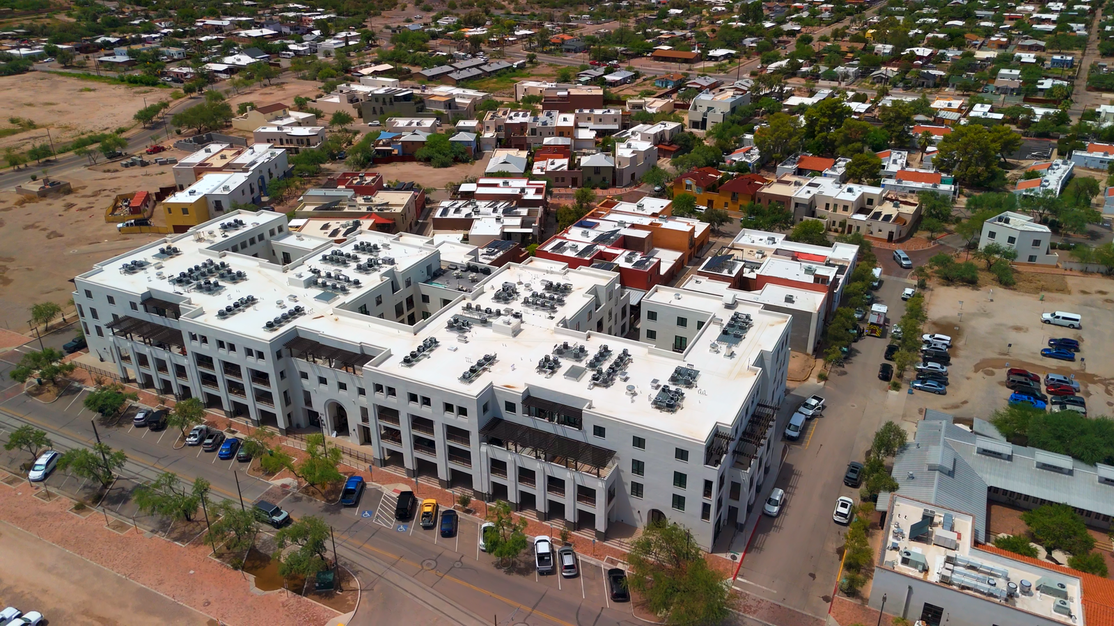 aerial drone photo of apartment building in Tucson, Arizona