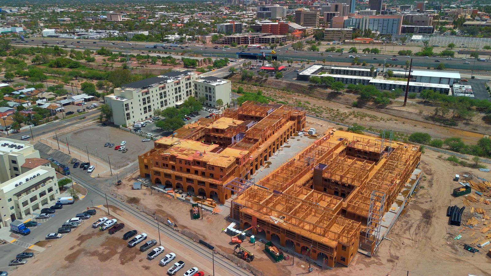 aerial drone photo of a construction site in Tucson, Arizona.