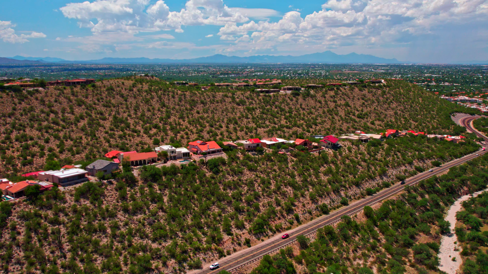 aerial drone photograph of homes in Tucson Arizona