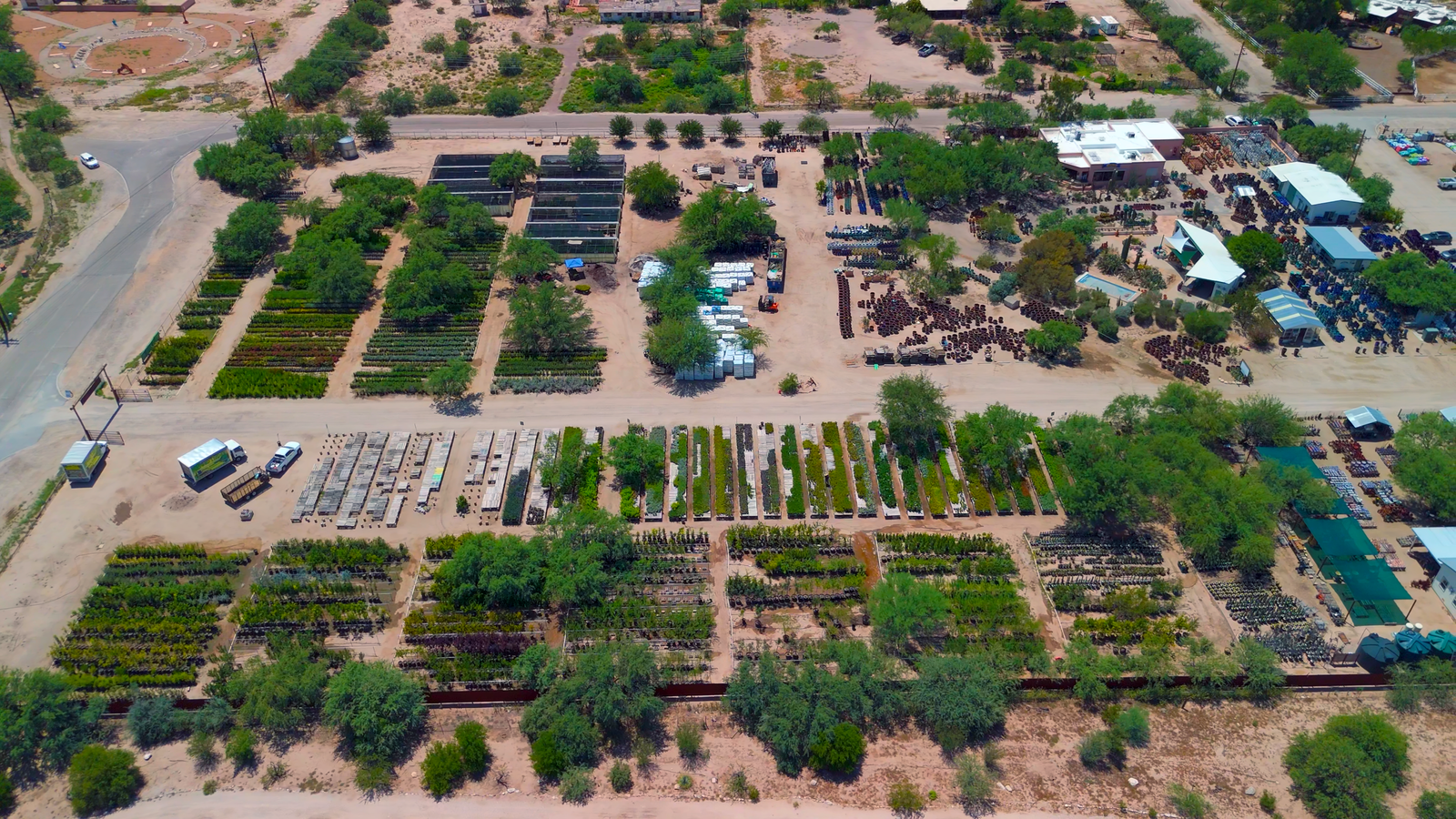 drone photo of a nursery that sells edible plants