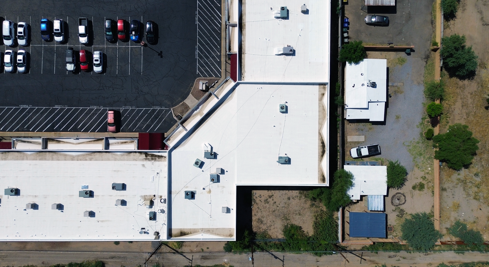 aerial drone photograph of air conditioning units on a roof