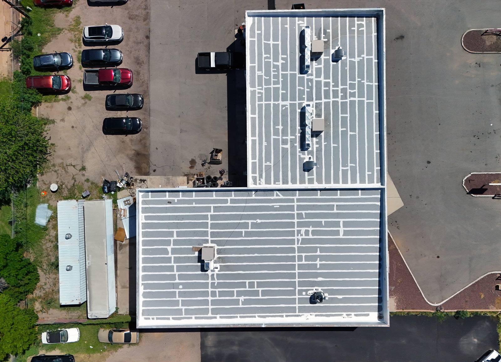 aerial drone photography of a roof after repair.