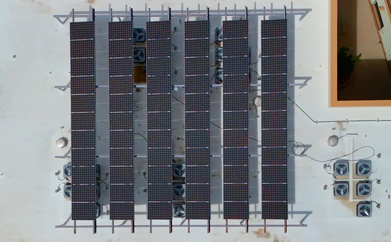 drone photo of solar panels on roof