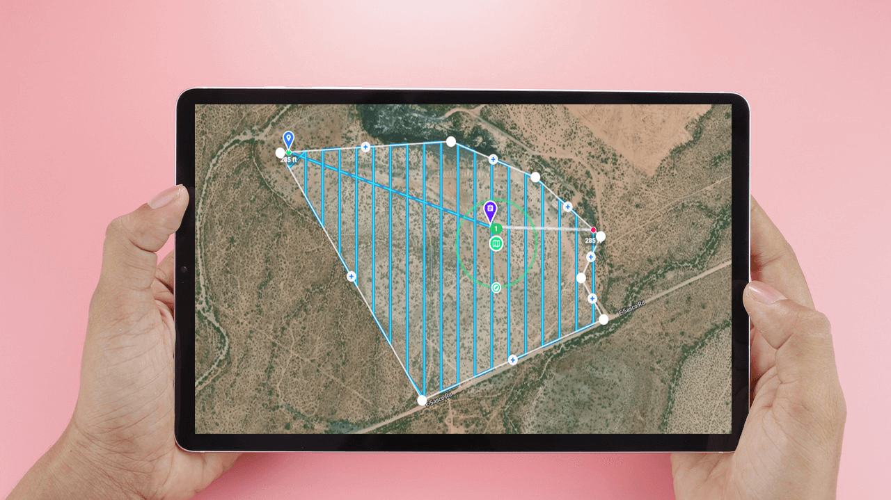 photograph of an autonomous UAV flight path on a tablet