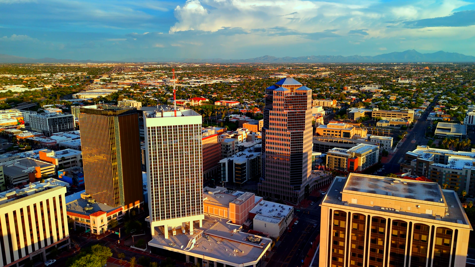 drone photo of downtown tucson