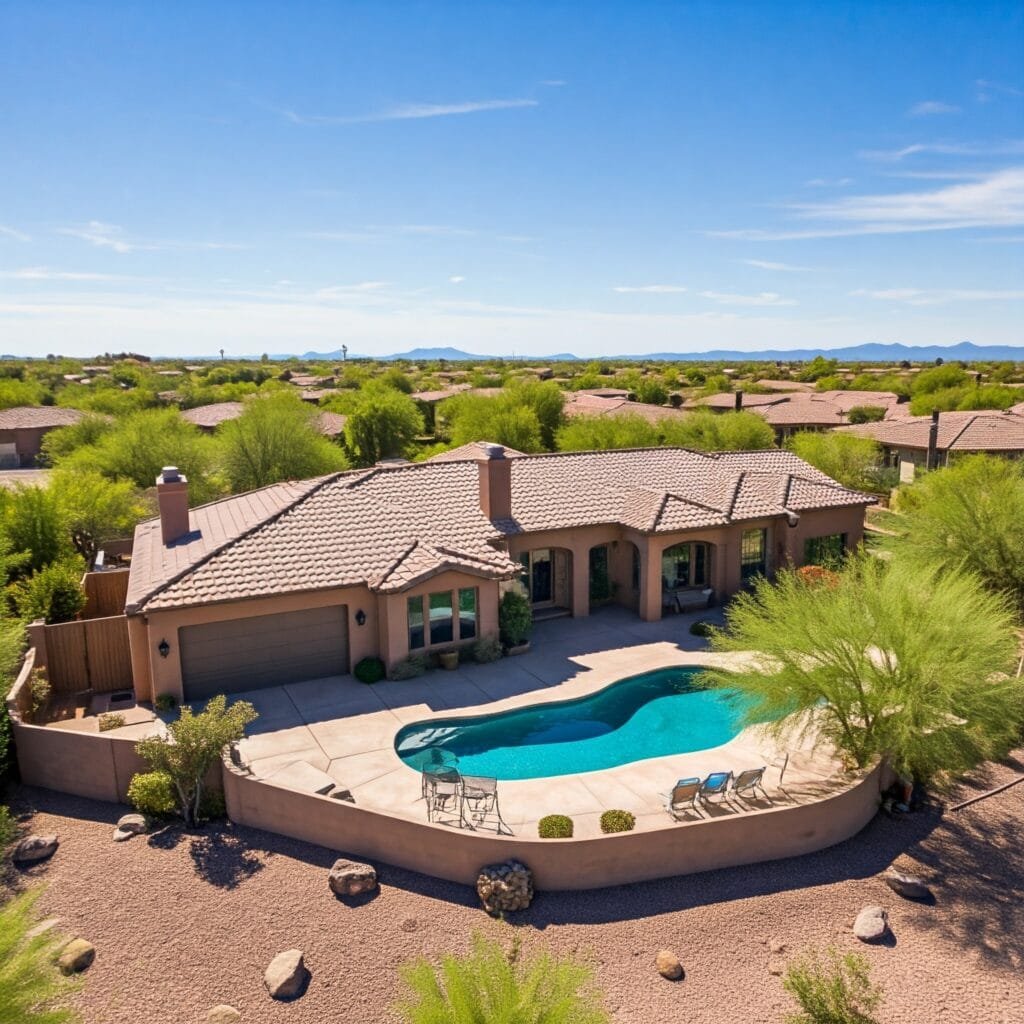 aerial drone photo of a home