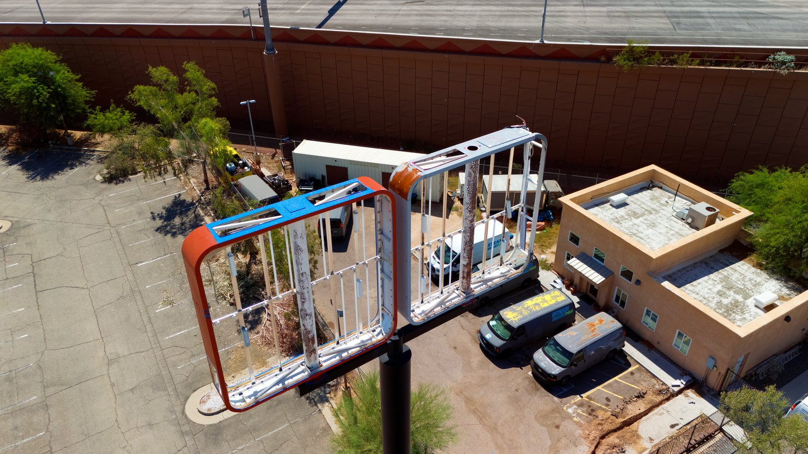 aerial photo of a damaged sign