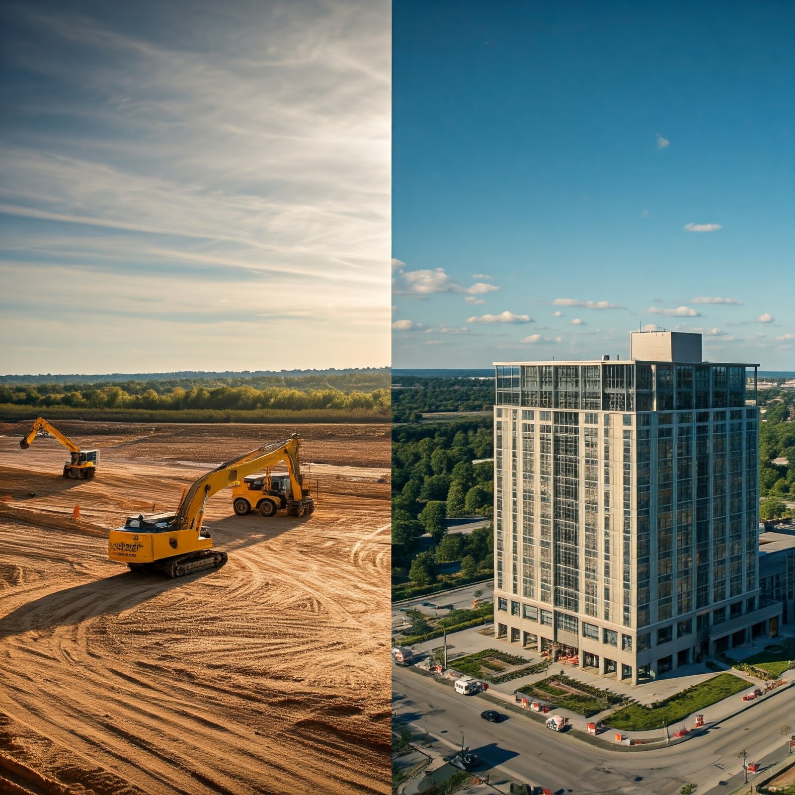 before and after photo of construction site