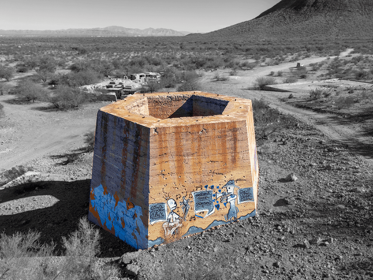 photo of a smelter with Graffiti