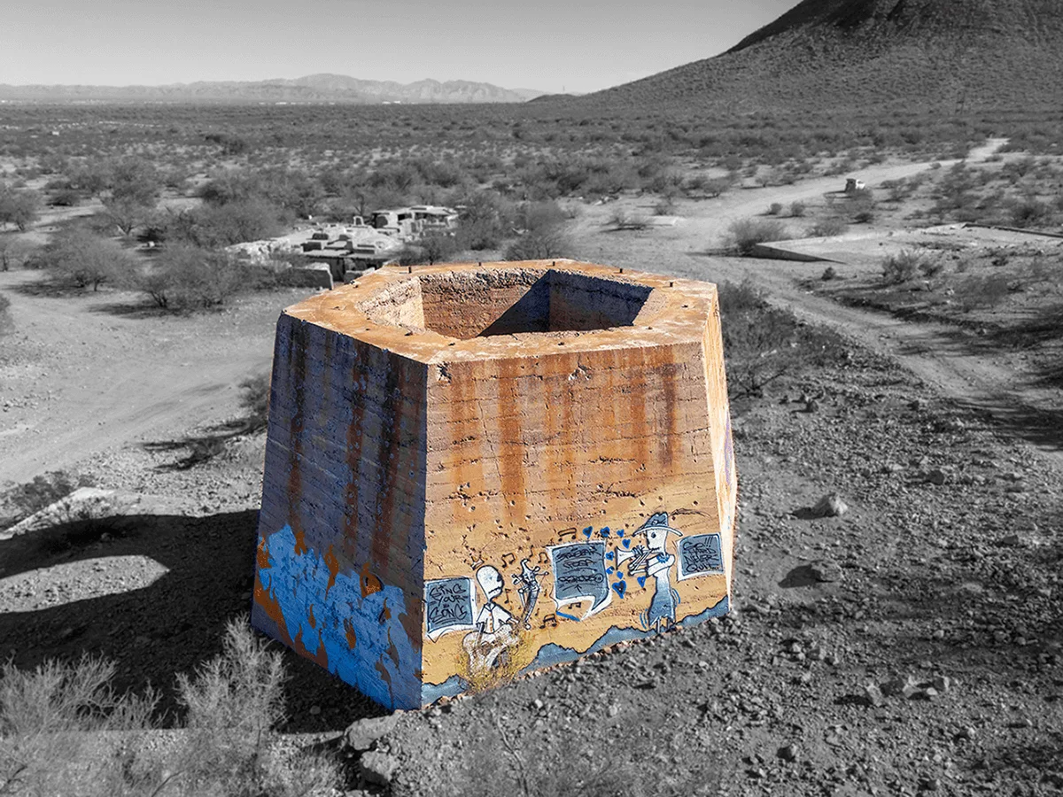 photo of a smelter with Graffiti