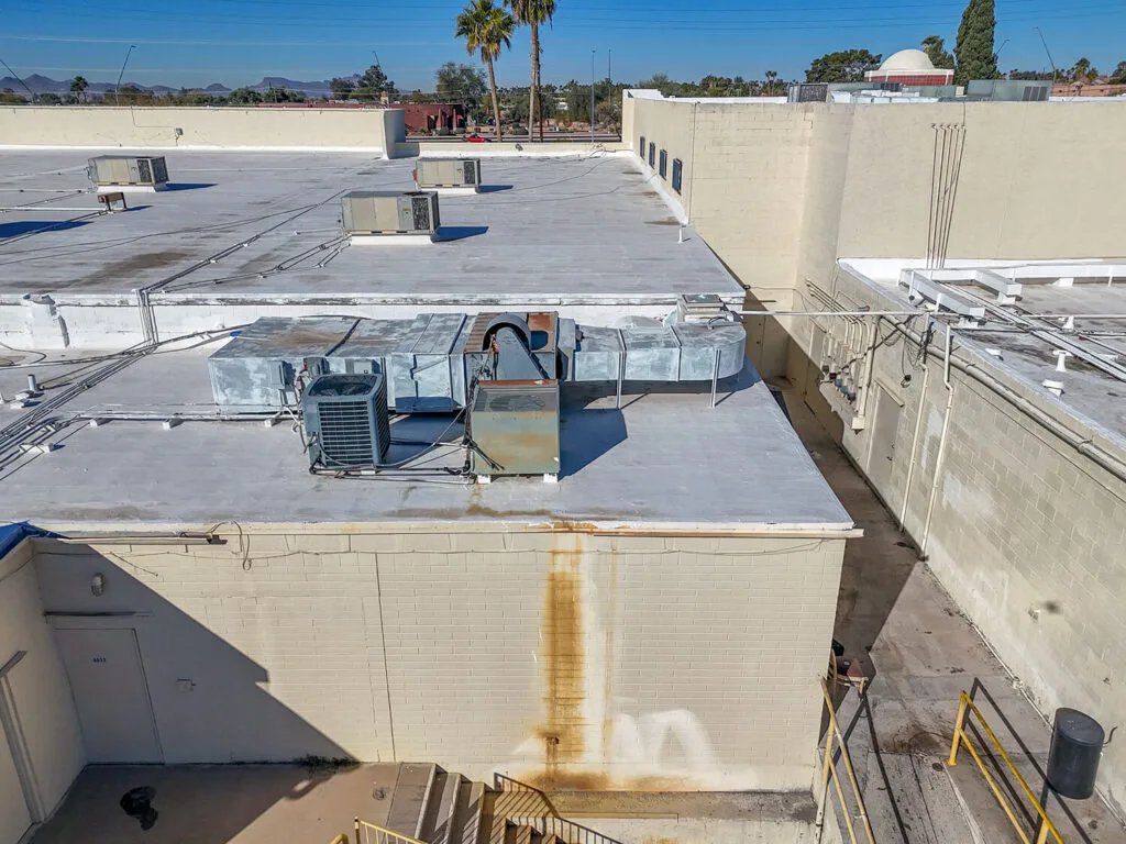 drone photo of a damaged HVAC unit.