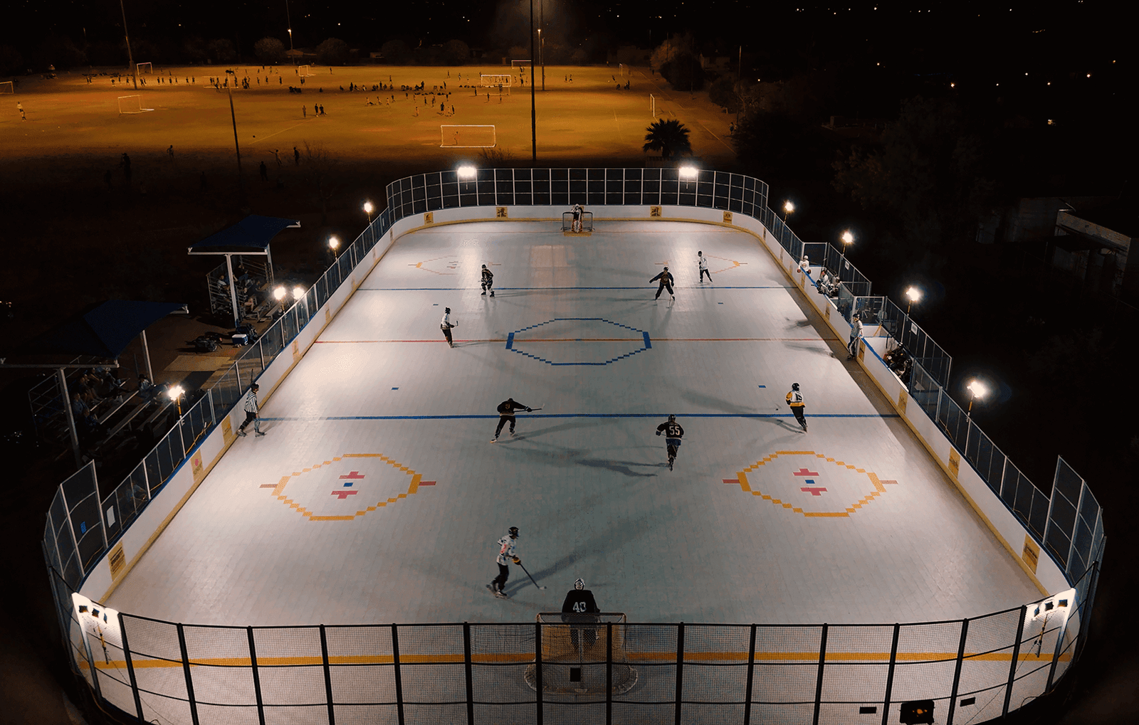 drone photo of a roller hockey rink