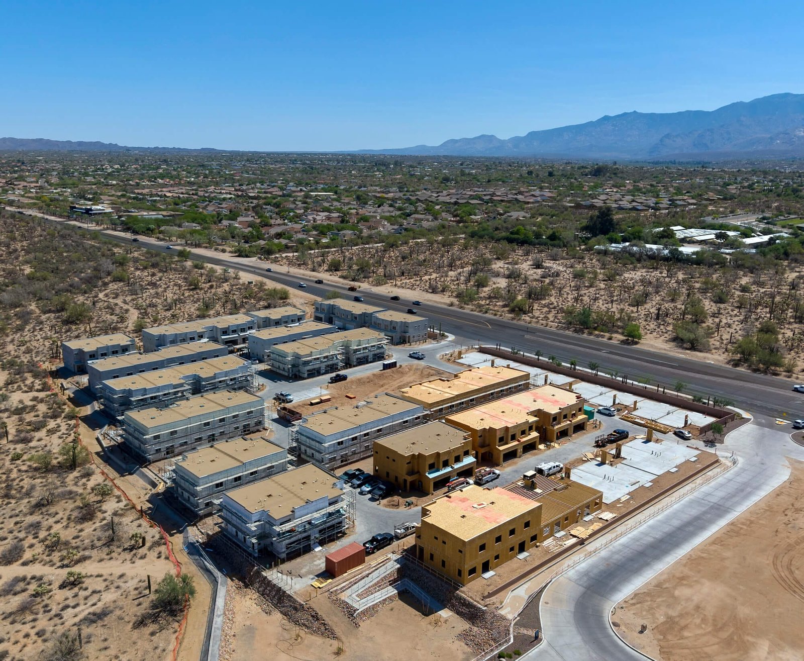 drone photograph of an apartment complex under construction