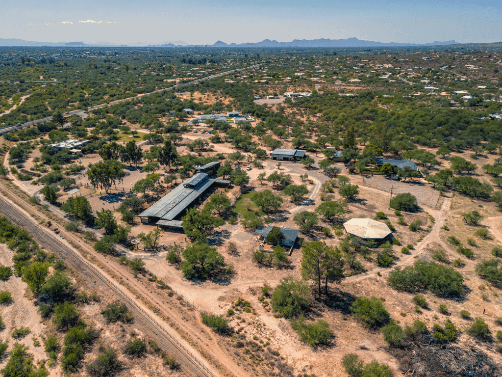 aerial photograph of a Tucson horse ranch and stable.