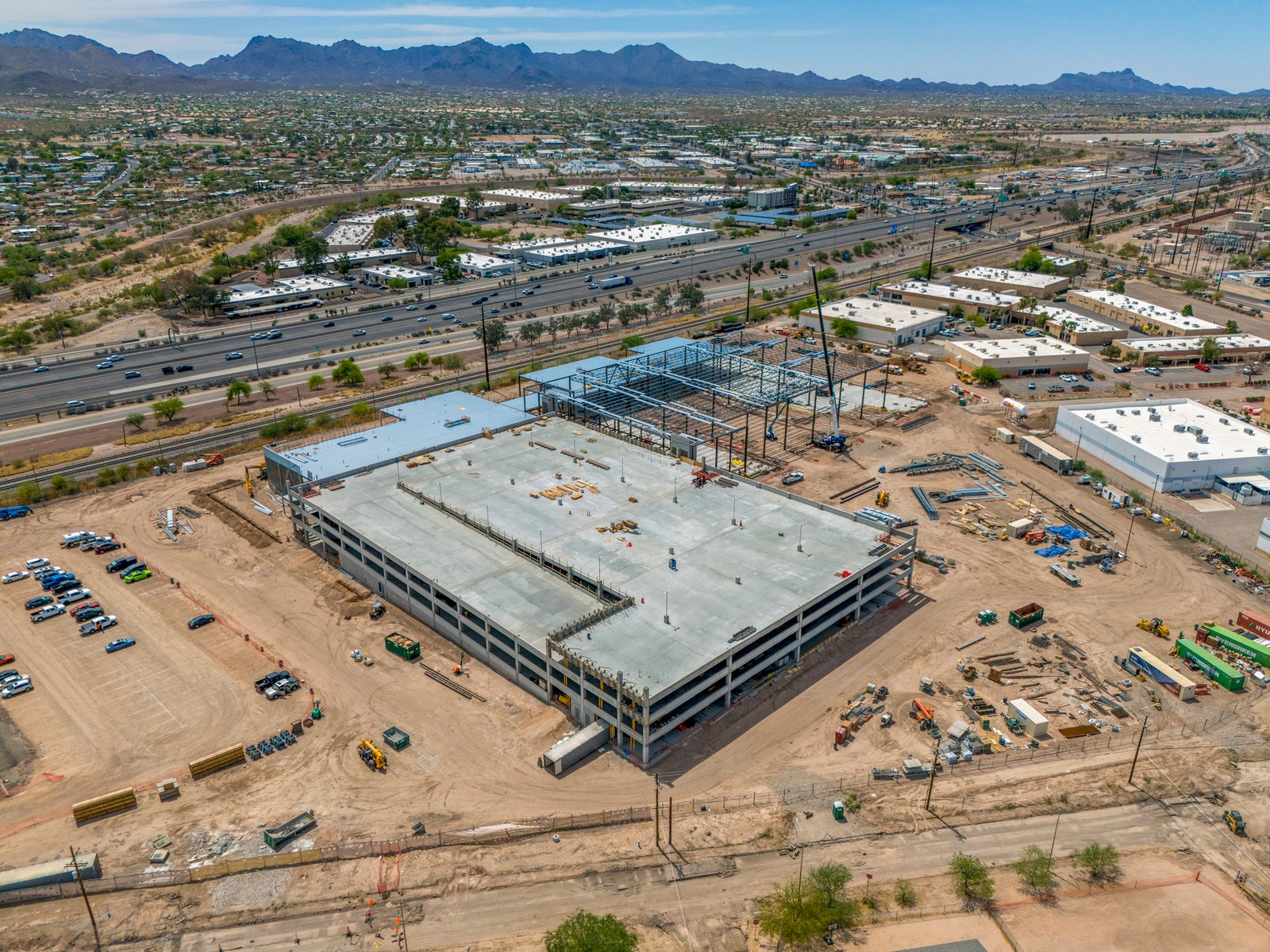 drone video still of Tucson construction site