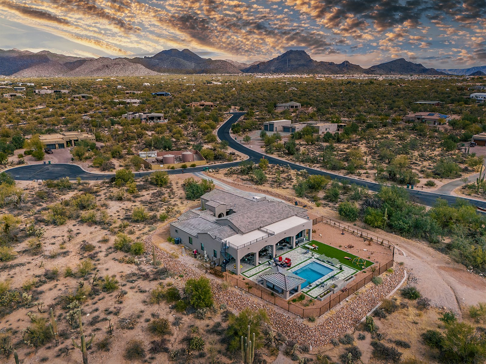 aerial real estate photography during sunset