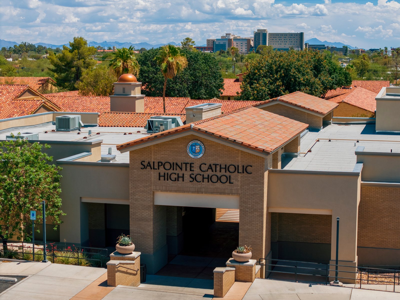 drone photograph of Salpointe Catholic High School