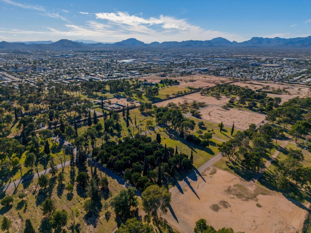 aerial photograph of a Tucson cemetery